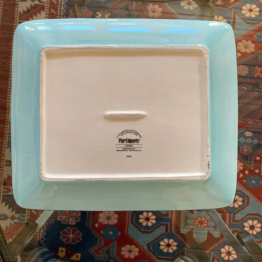 Pier 1‎ CASSIDY Platter Glossy Florals on Brown 11-1/3” x 13-1/2”